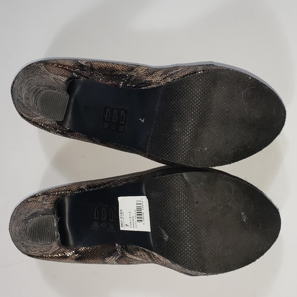 Brown Metallic Snake Print Platform Block Heels Women Sz 7 Career Workwear Pumps - Picture 9 of 13